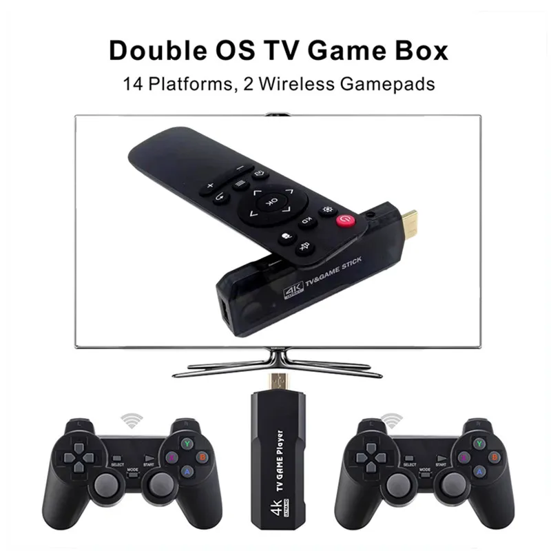 4K HD Wireless Retro TV Game Dongle with Dual Gamepads