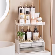 Delamu 2-Tier Clear Vanity and Bathroom Countertop Organizer with 2 Drawers