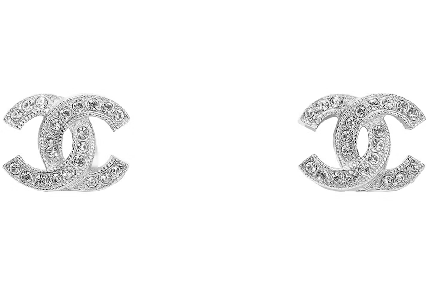 Chanel Metal and Strass Earrings Crystal Silver