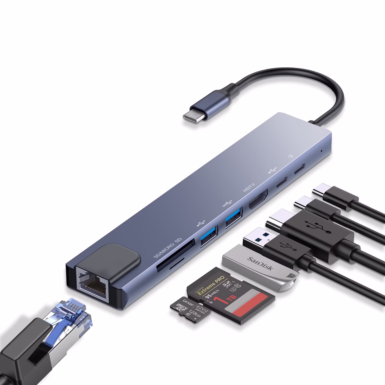 Duomigo 8-in-1 USB-C Hub with Ethernet and 4K HDMI Port