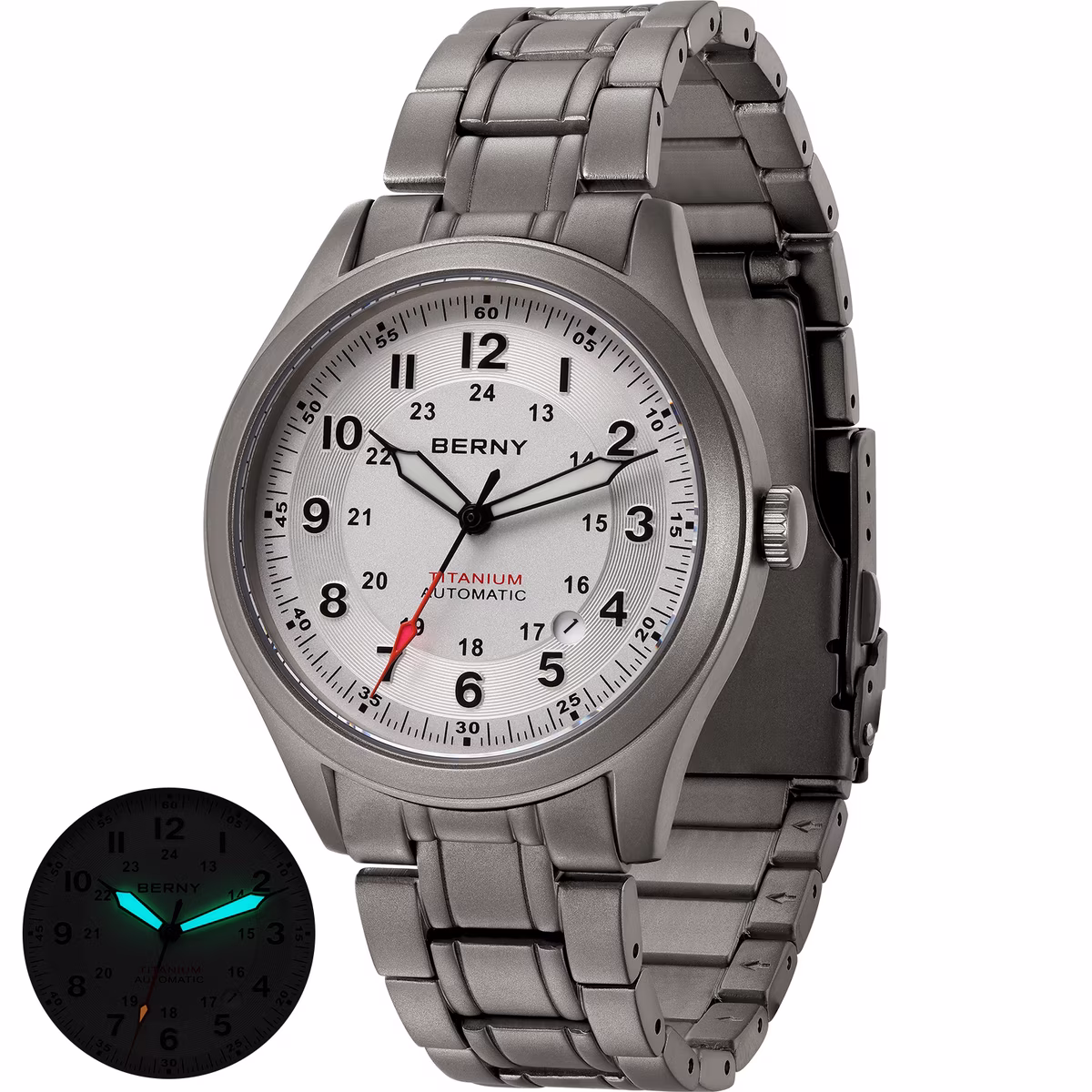 Men's Automatic Titanium Field Watch - White Dial with Sapphire Crystal
