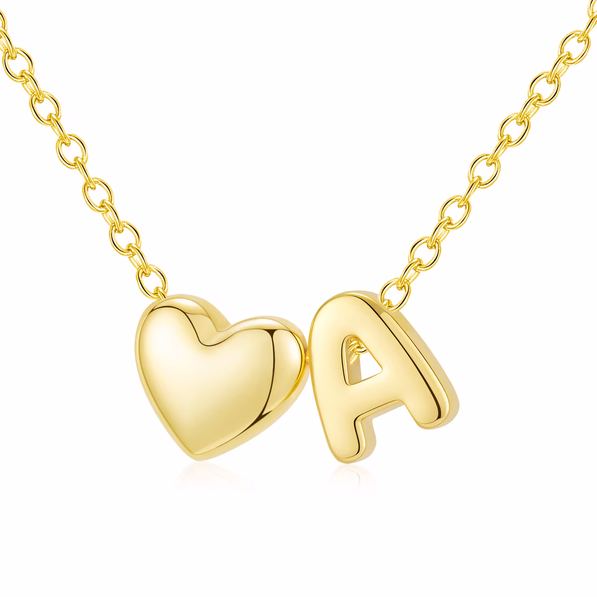 18K Gold Plated Love Heart Initial Pendant Necklace
