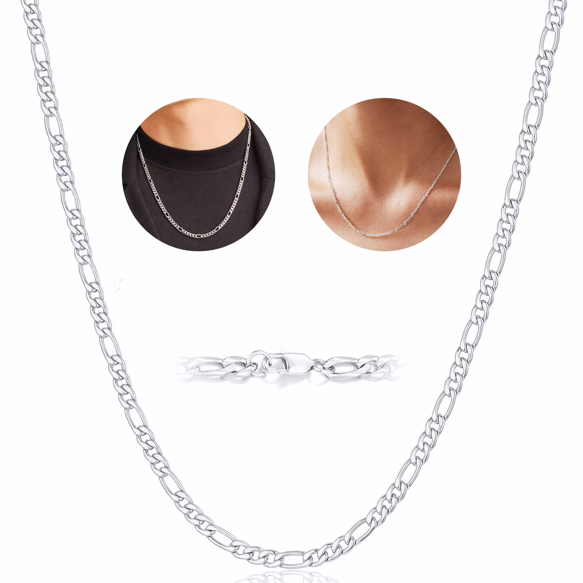 S925 Sterling Silver Plated Figaro Curb Link Chain Necklace