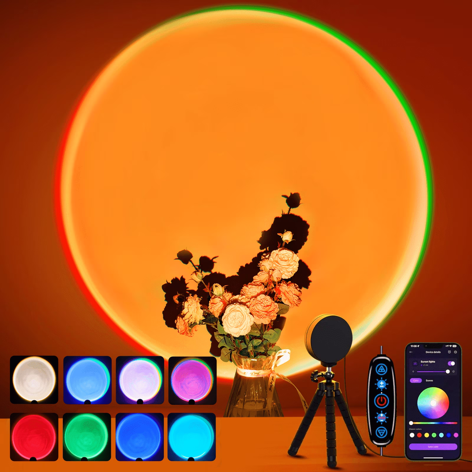 Cpeelsdo Sunset Lamp Projector - App-Controlled Multicolor LED Light