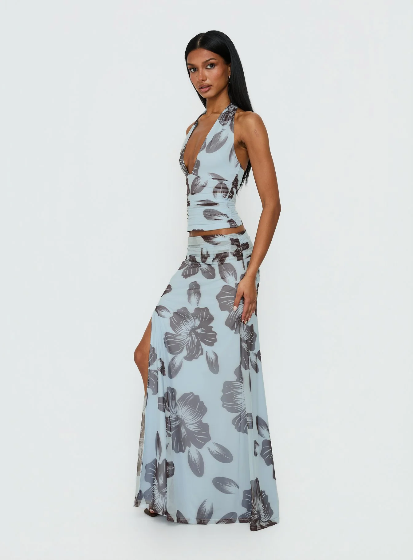 Princess Polly Roselin Floral Womens Mesh Maxi Skirt