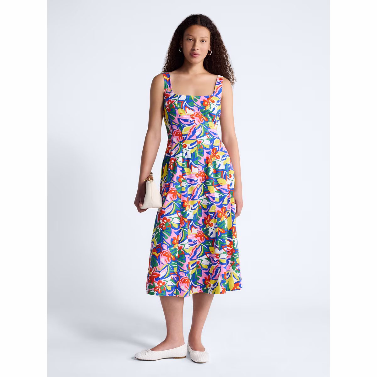 Women's and Women's Plus Square Neck Cotton Midi Panel Dress, Sizes XS-4X