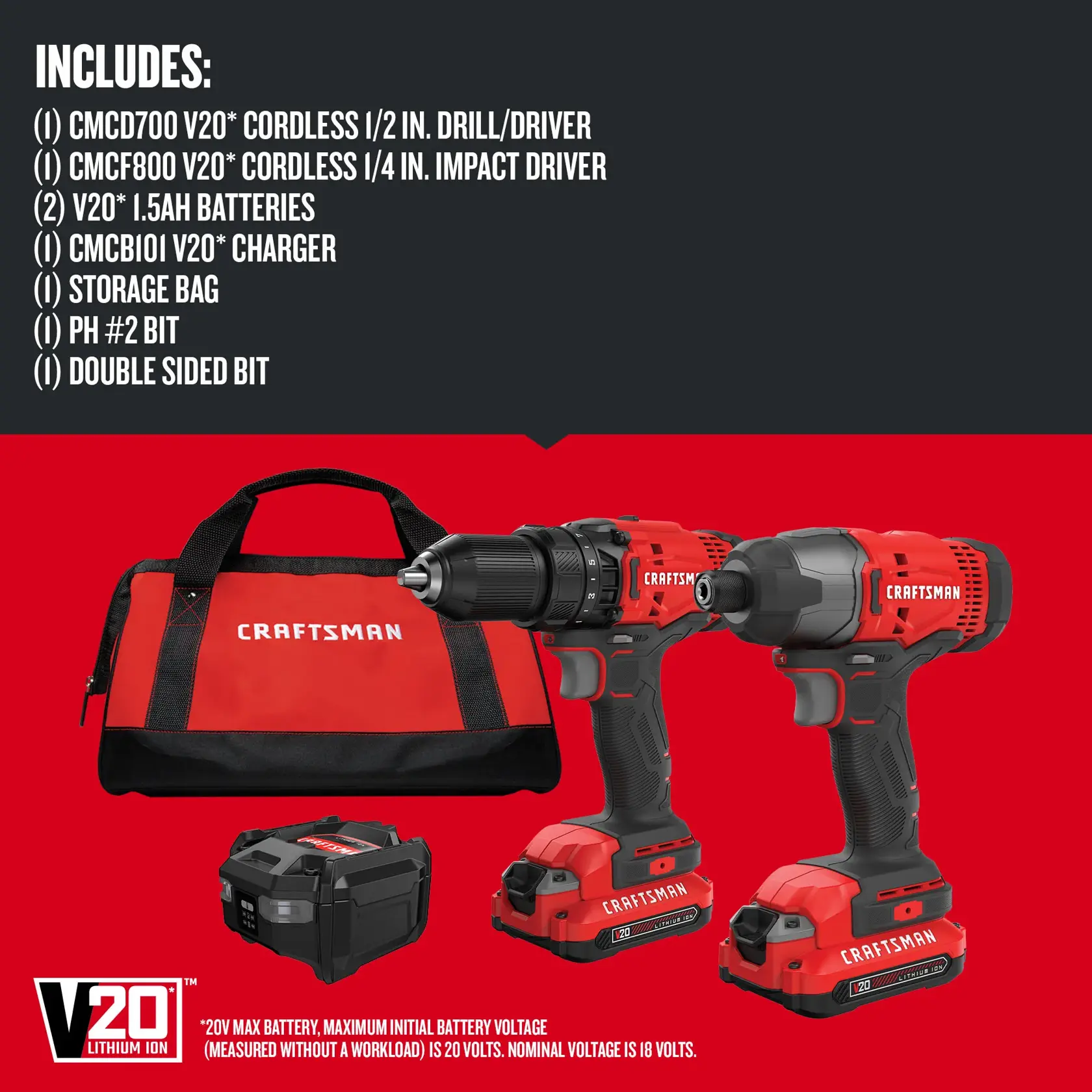 Craftsman V20 Cordless 2 Tool Combo Kit