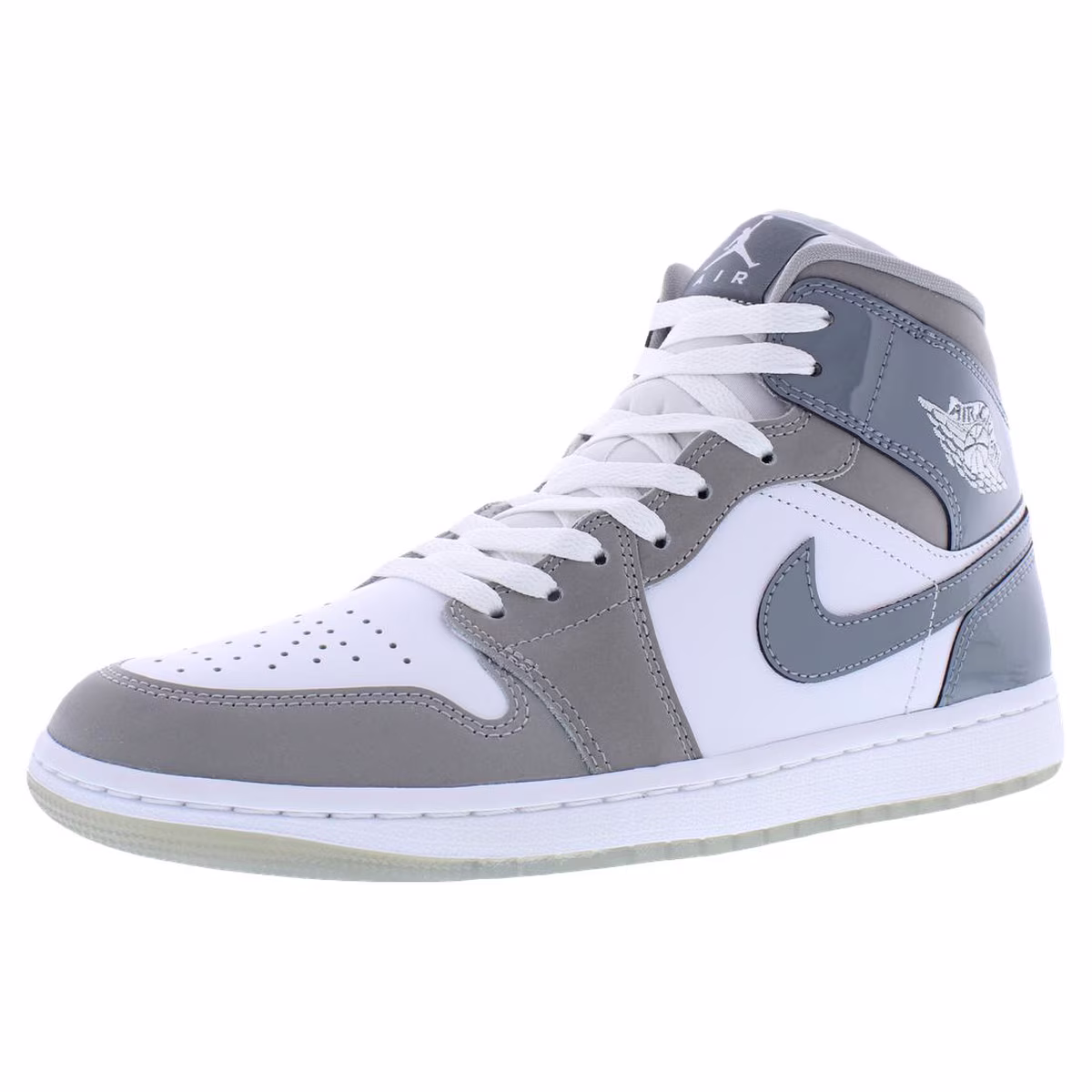 Air Jordan 1 Mid SE Leather Mens Shoes - Size 9 (White/Cool Grey)