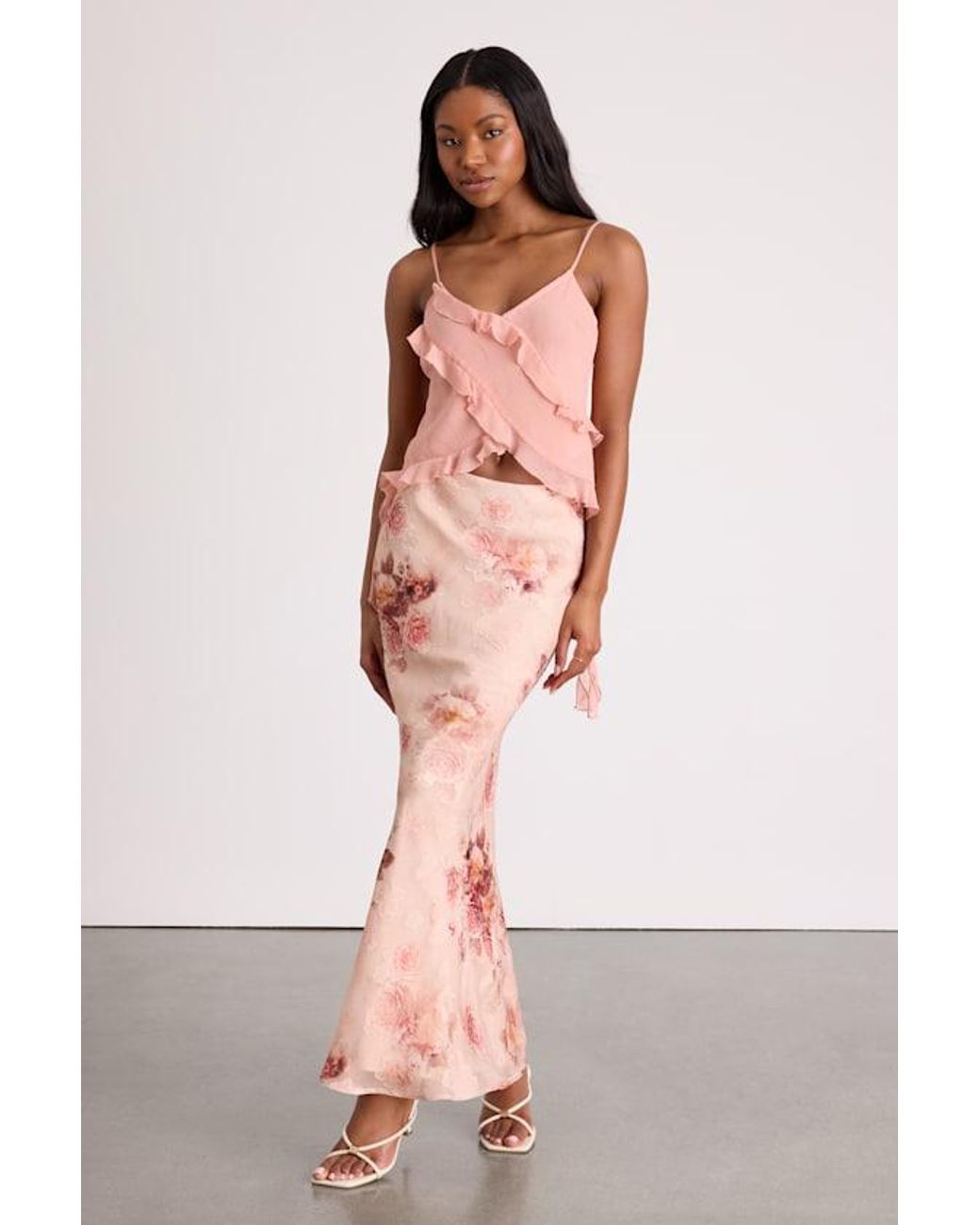 Lulus Pink Multi Floral Mesh Maxi Skirt