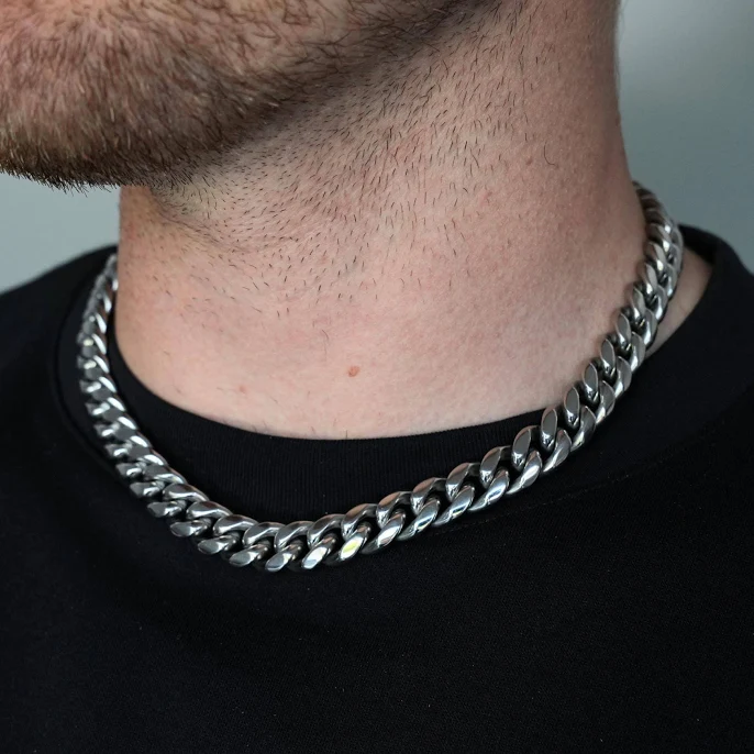 Chunky Silver Cuban Chain Necklace - 12mm Stainless Steel