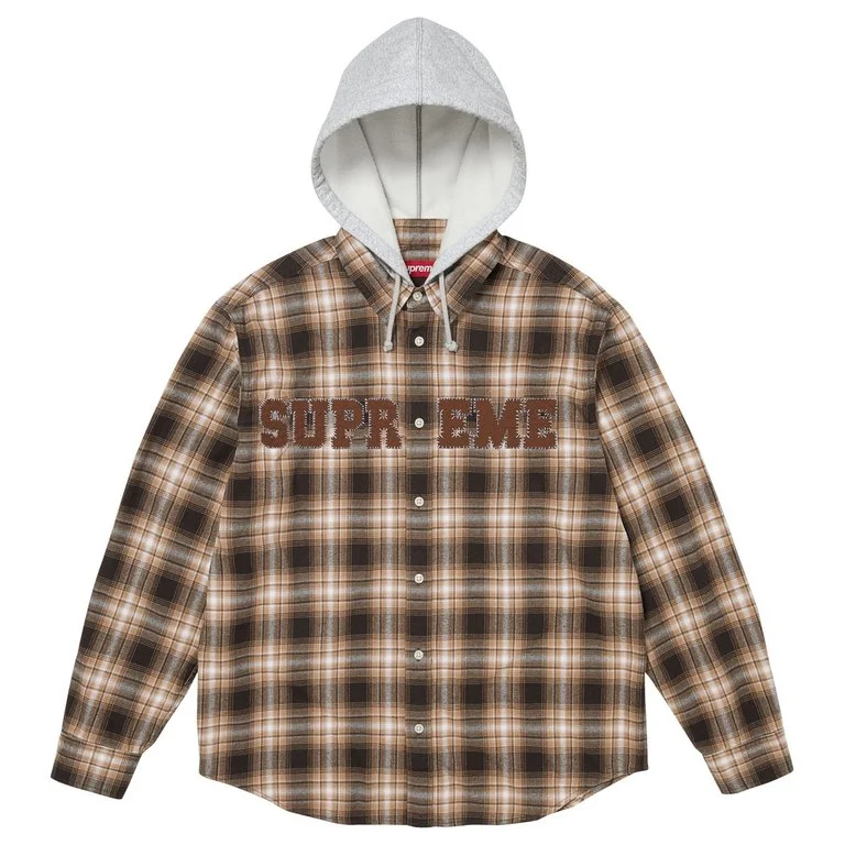Appliqué Hooded Flannel Shirt