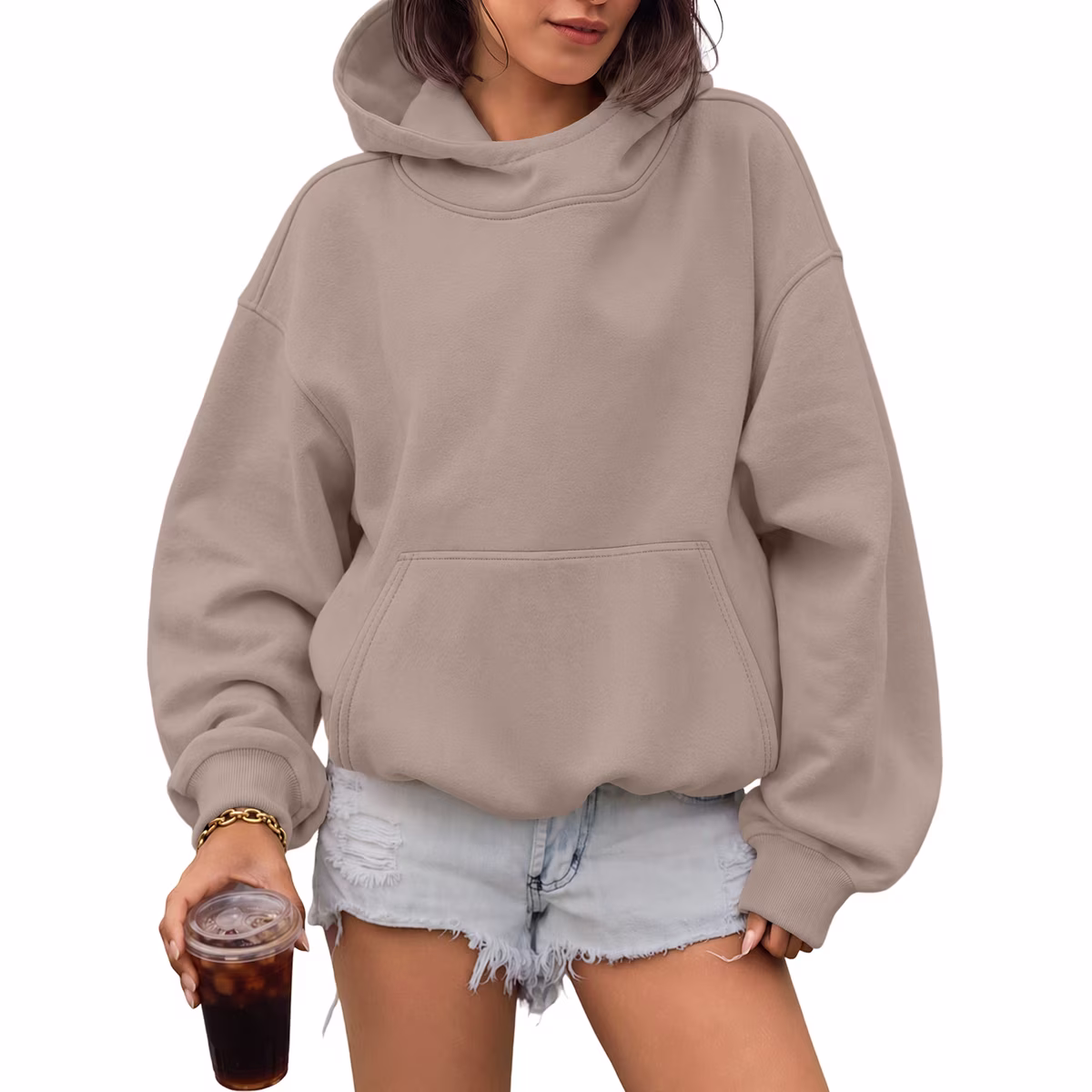 Women's Oversized Long Sleeve Pullover Hoodie with Kangaroo Pocket