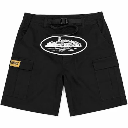 Corteiz Alcatraz Black Cargo Shorts