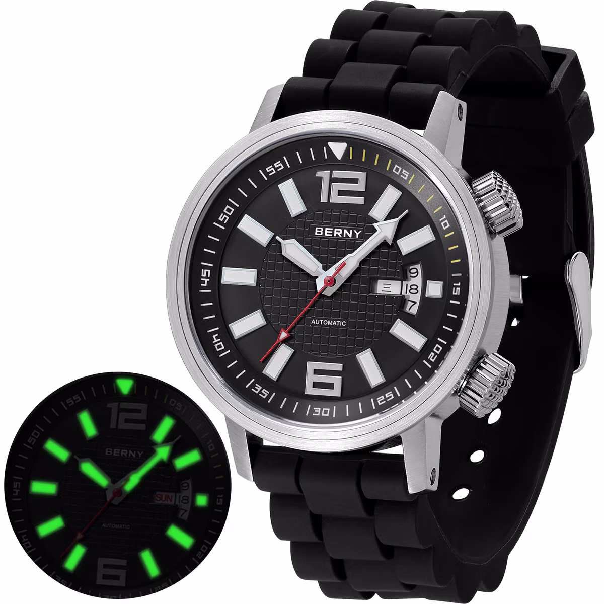 Men's Automatic 200M Waterproof Stainless Steel Dive Watch with Sapphire Crystal