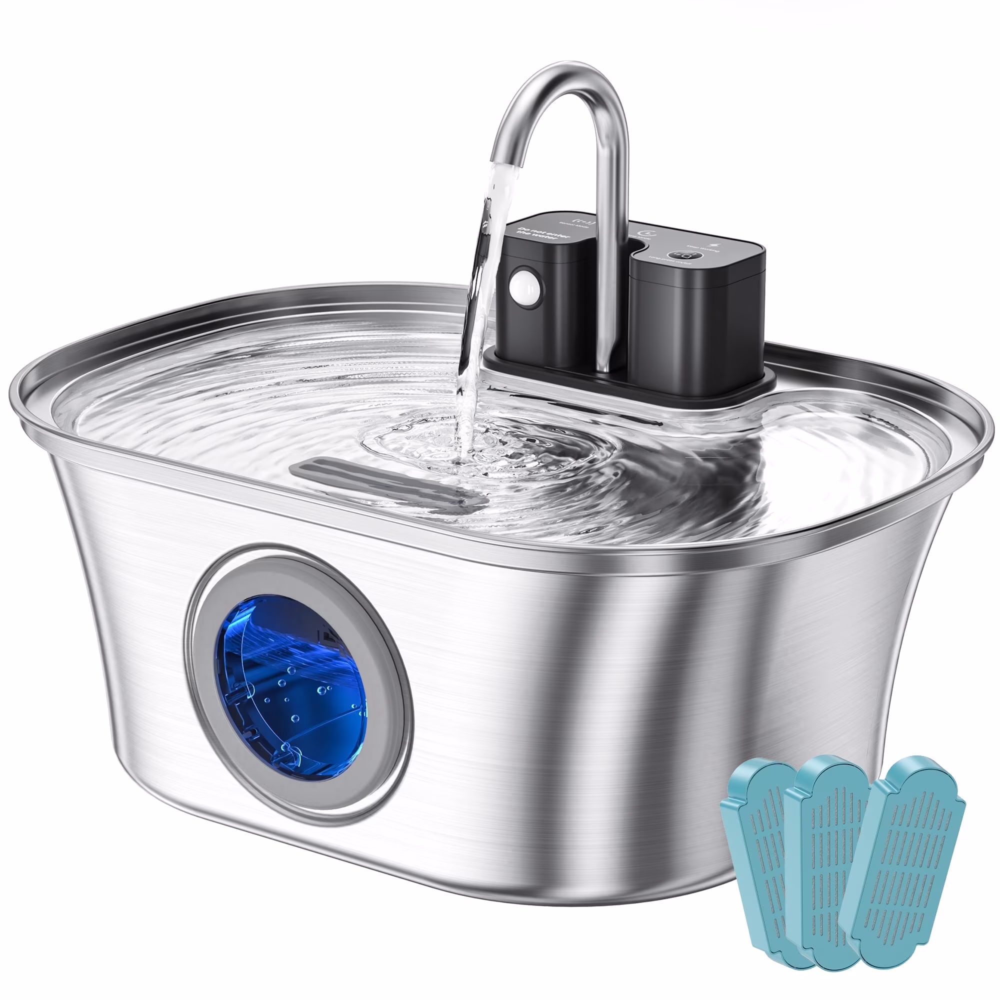 FURCLAN 108oz Stainless Steel Pet Water Fountain with 3 Replacement Filters