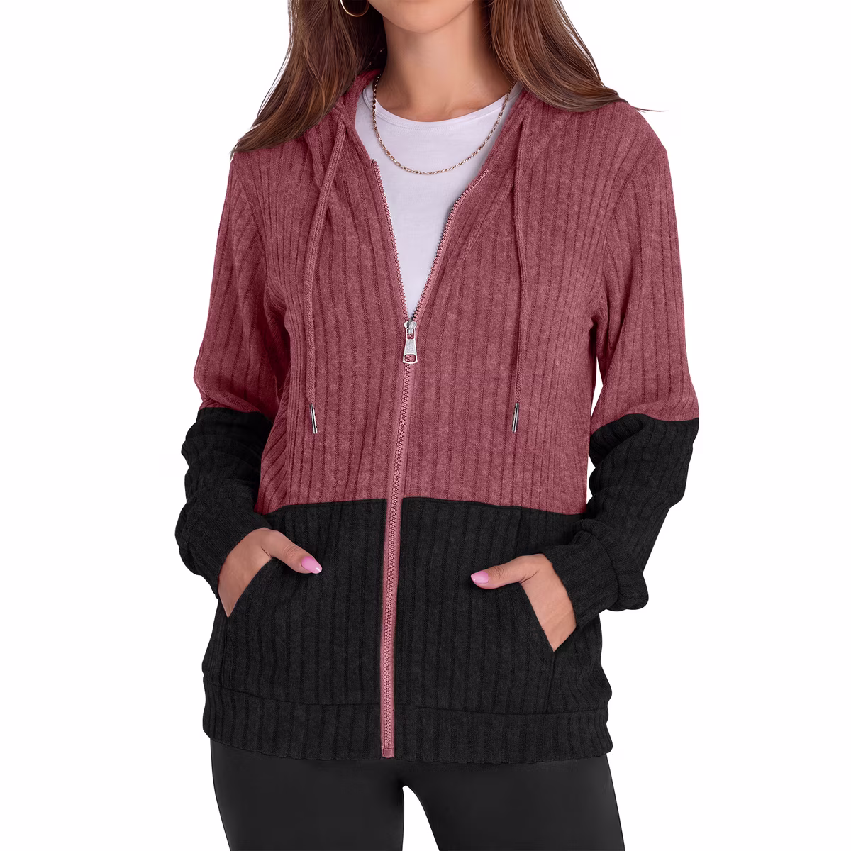 Plus Size Women's Oversized Color Block Lightweight Hoodie Sweatshirt