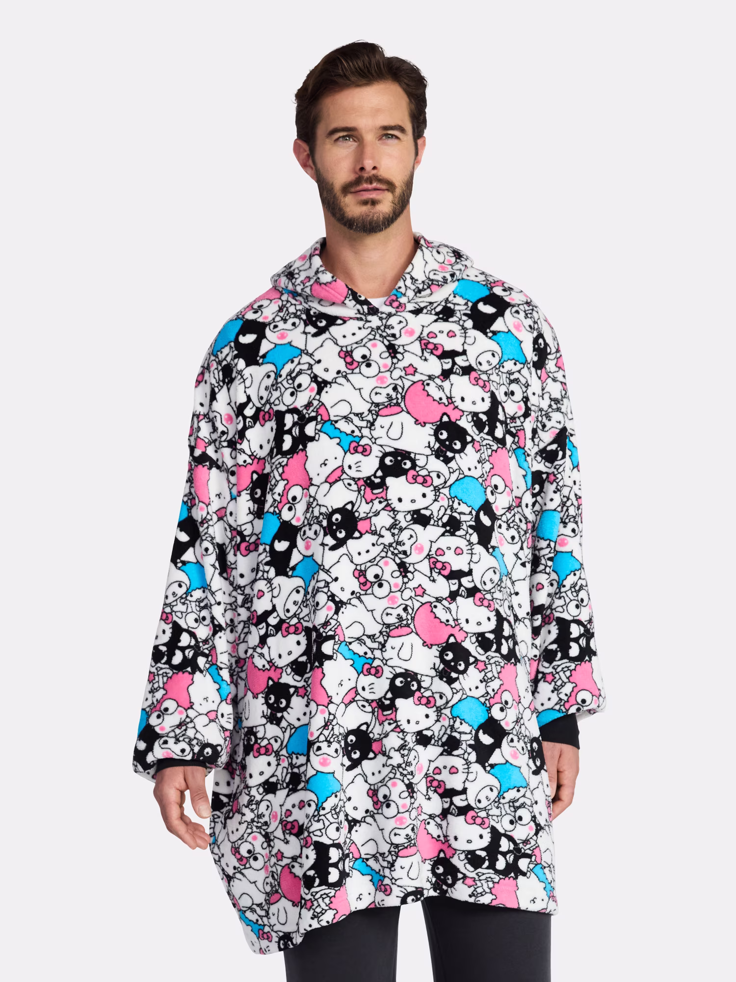 Hello Kitty & Friends Men's Oversized Graphic Hooded Sweatshirt