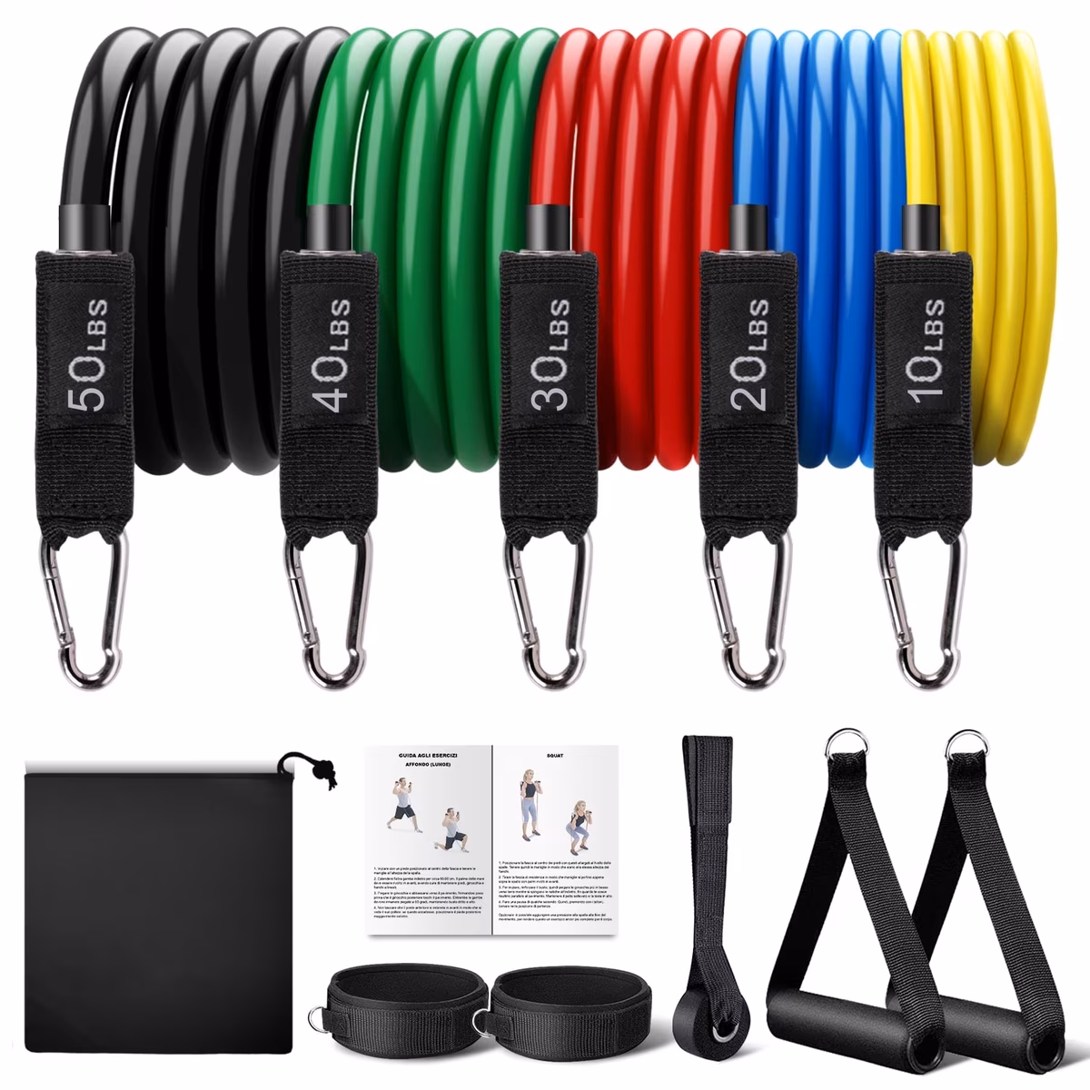 Resistance Bands Set with Door Anchor & Handles - Up to 150lb Resistance