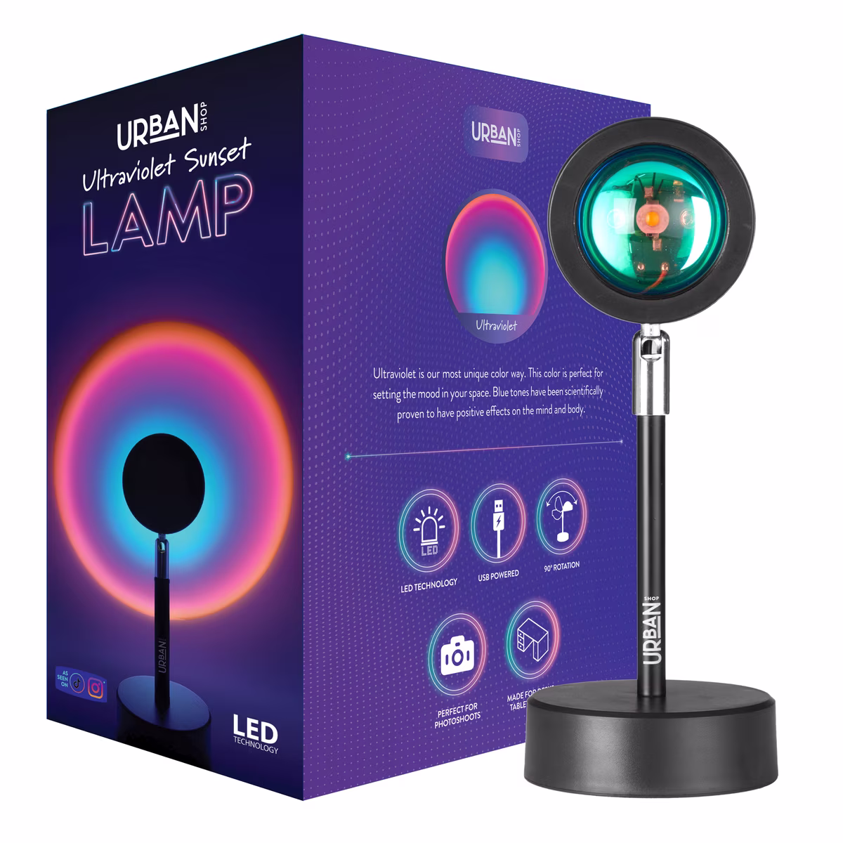 Urban Shop Ultra Violet LED Sunset Projector Lamp, Multicolor Ombre, 10.23 Inch