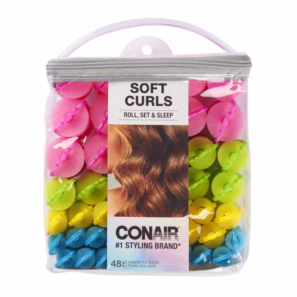 Conair Foam Rollers Soft Bouncy Curls Foam Hair Rollers, For Sleep, Neon, 48 Ct (3 pack)