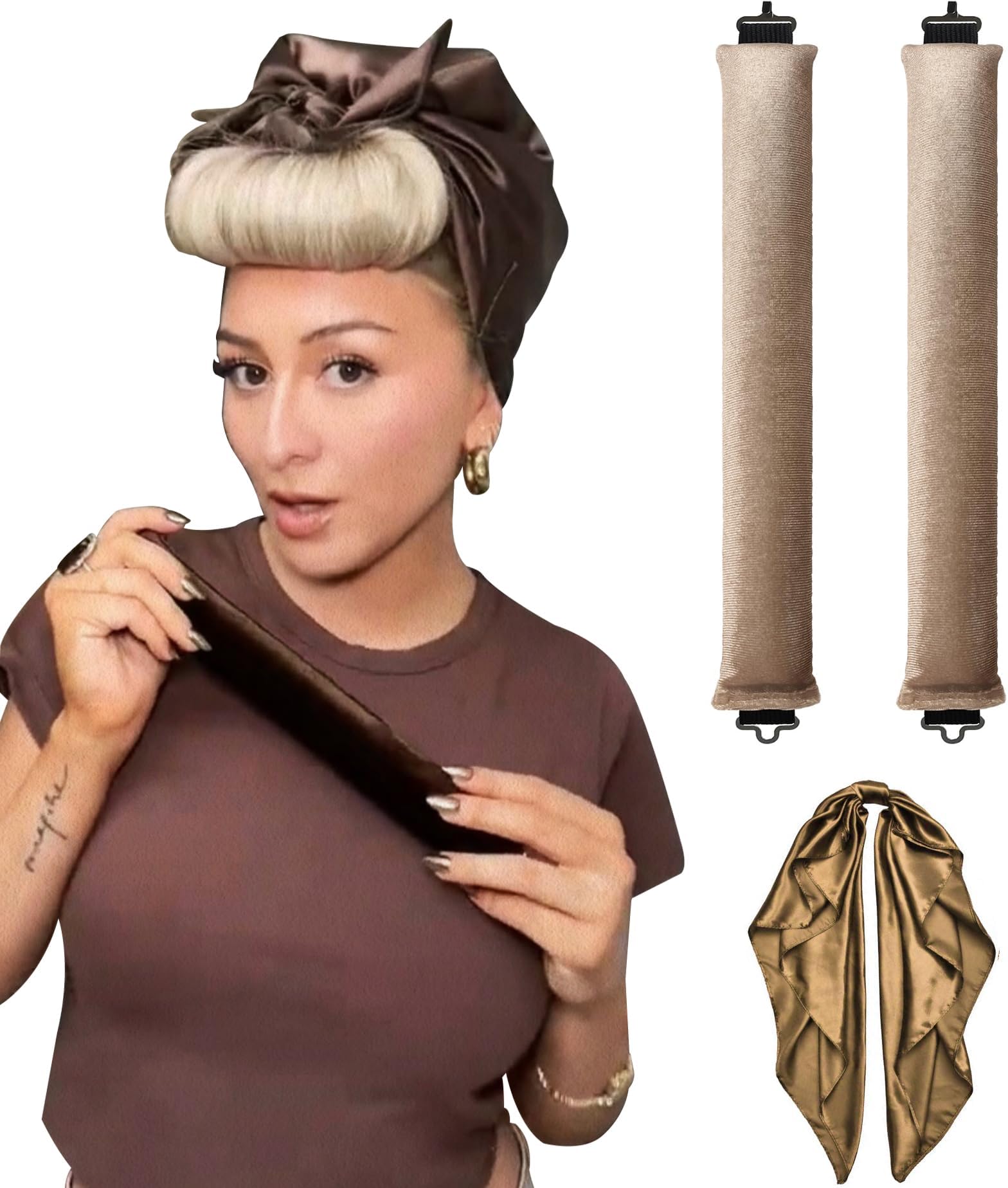 Qcgj Heatless Overnight Hair Curling Set - Large Silk Brown Rods