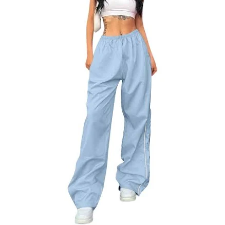 Yungyresw Women's Baggy Parachute Pants - Elastic Waist Y2K Wide Leg Streetwear Joggers