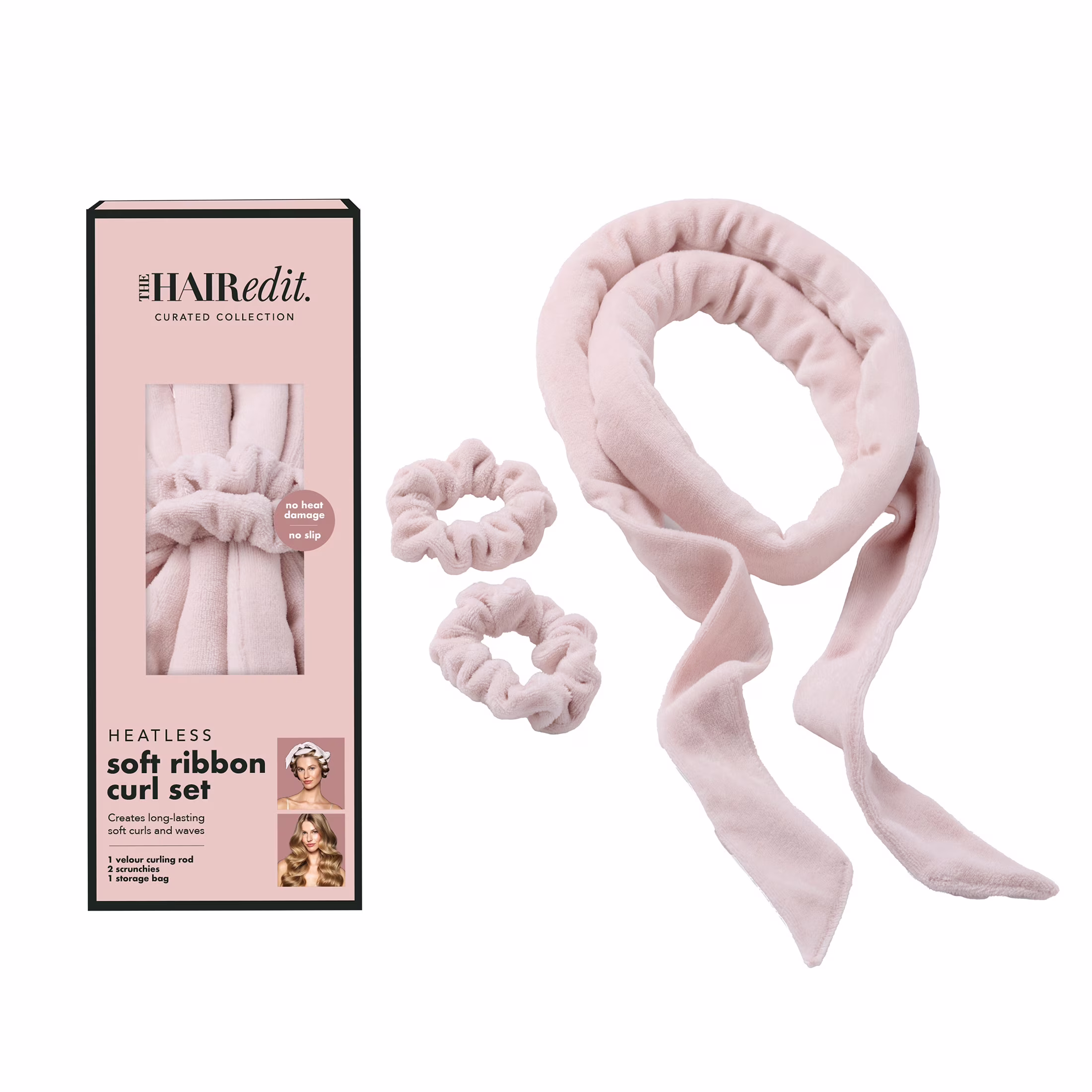 The Hair Edit Heatless Soft Ribbon Curl Set, Pink