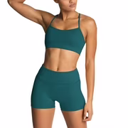 2-Piece Women's Workout Set - High Waist Leggings & Sports Bra, Lake Blue (Size XS)