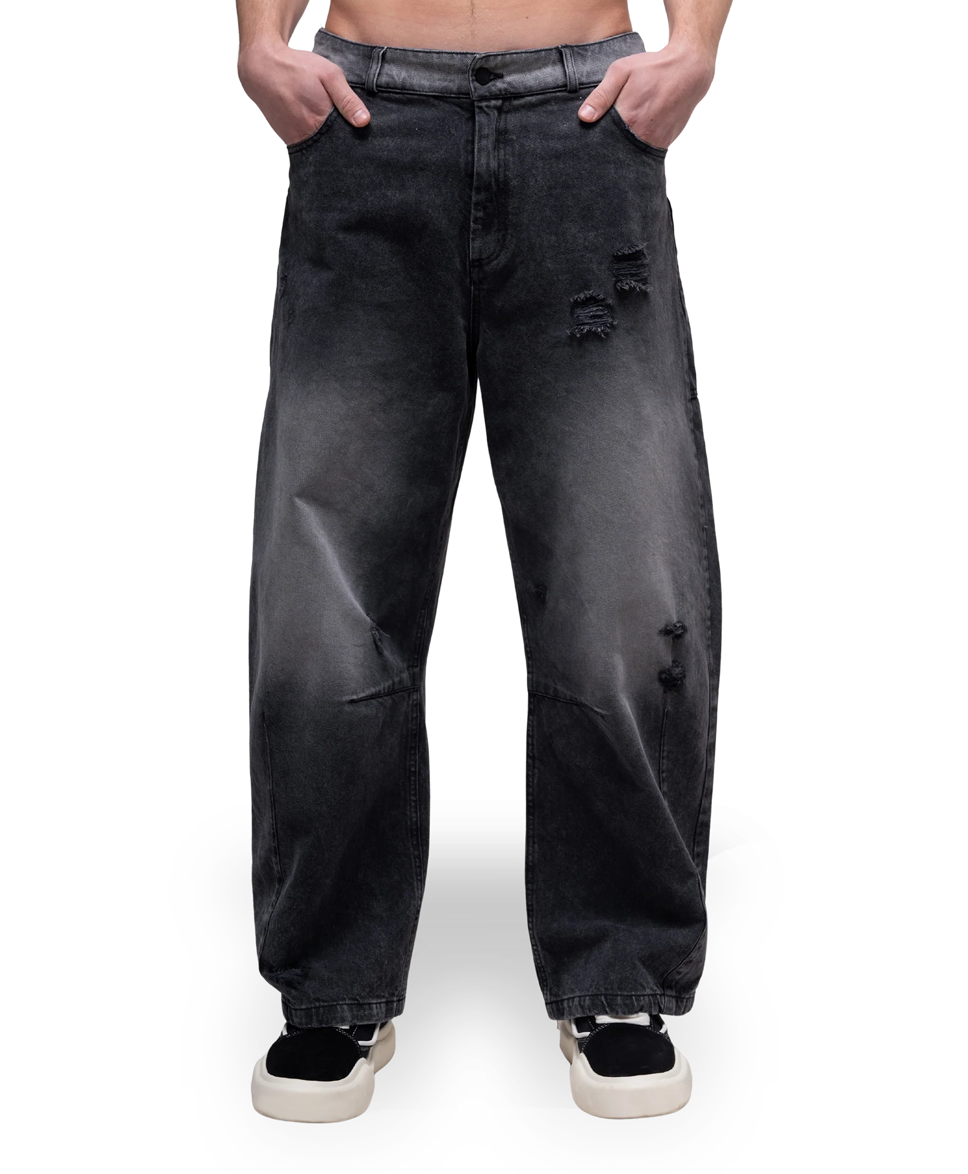 STONE-WASHED DENIM PANTS - FADED BLACK