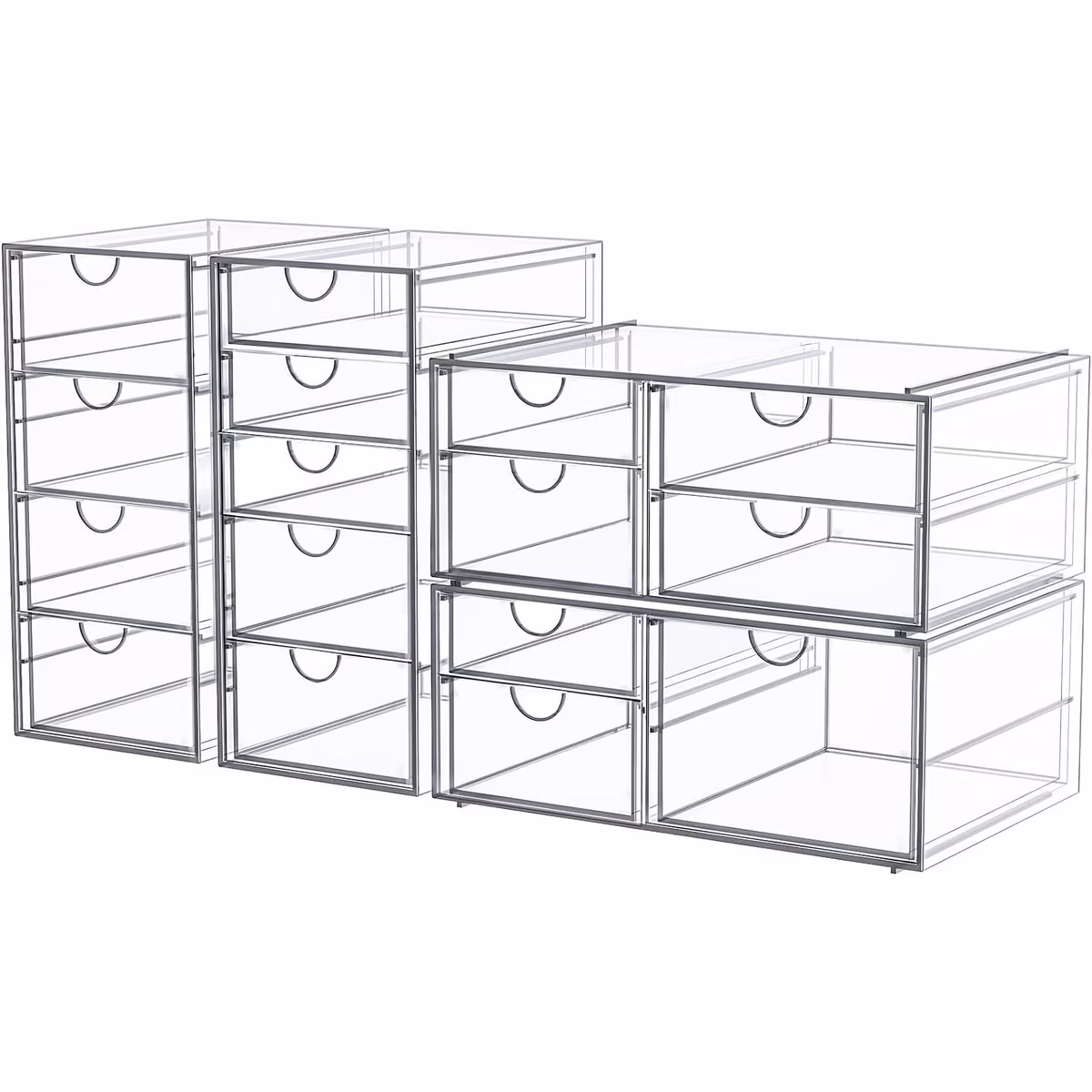 16-Drawer Modular Acrylic Desktop and Makeup Storage Organizer (4-Piece Set)