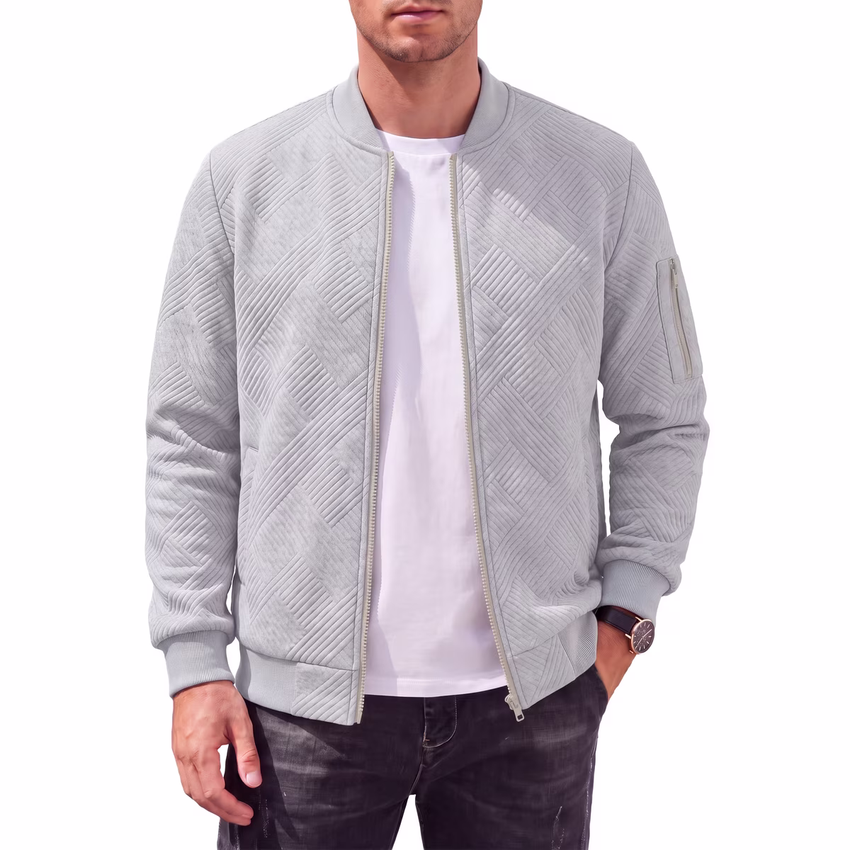 Men's Lightweight Zip-Up Bomber Jacket - Gray