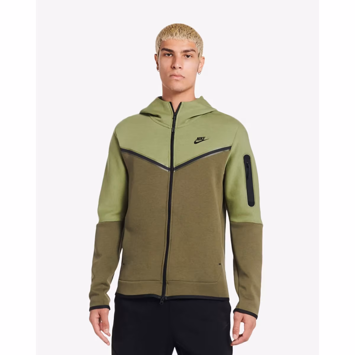 Nike Tech Fleece Full-Zip Hoodie Alligator Medium Olive Black CU4489-334 Size S