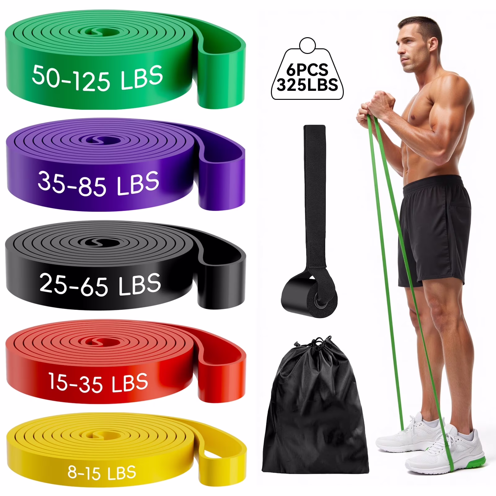 KAMIDA 6-Piece Resistance & Pull-Up Assistance Bands Set with Carry Bag