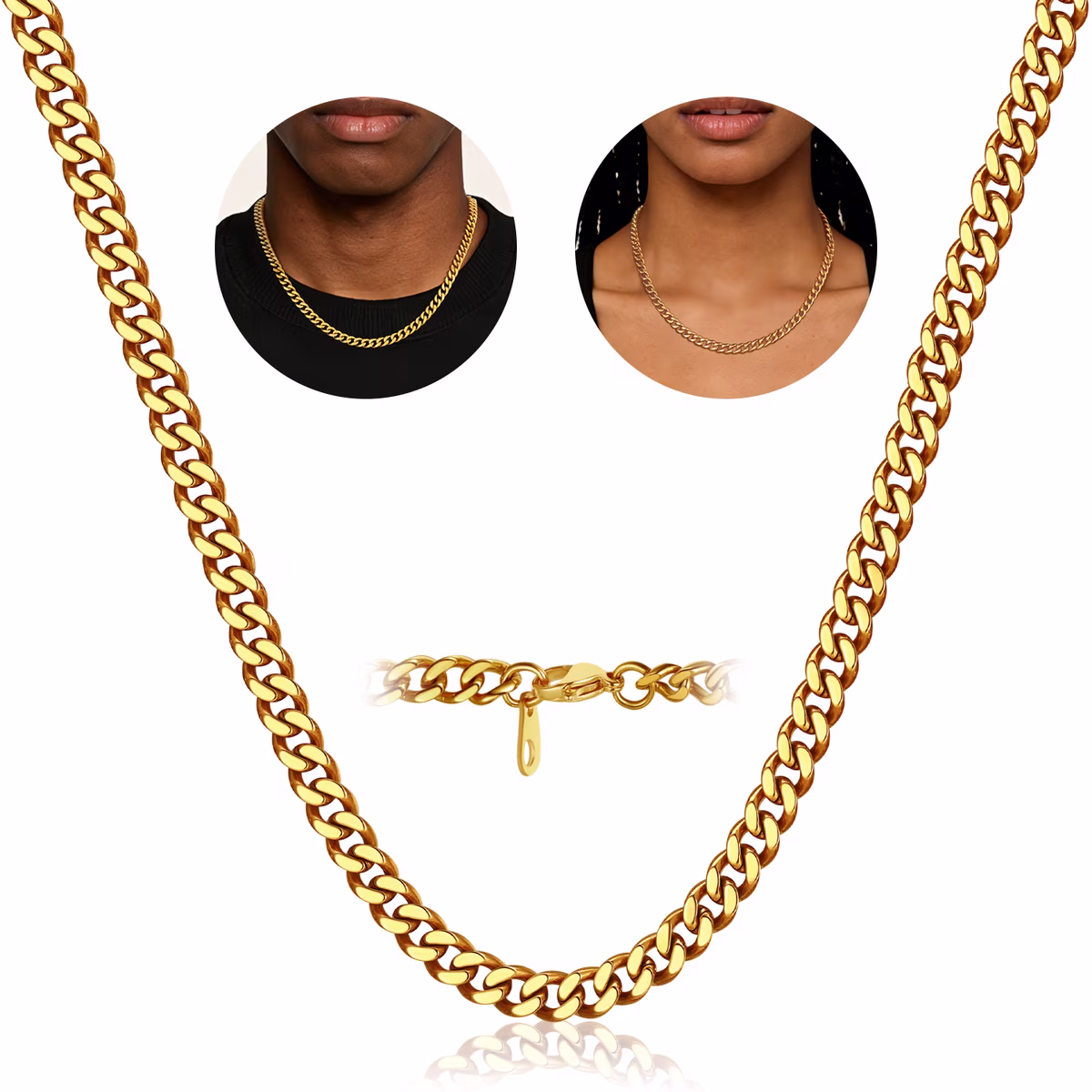 14K Gold Plated 7mm Stainless Steel Cuban Link Chain (18 Inch)