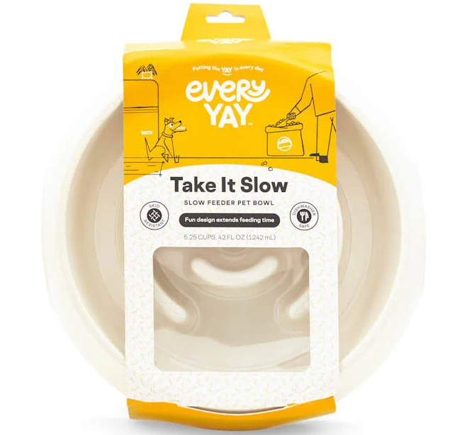 EveryYay Take it Slow White Slow Feeder Pet Bowl, 5.25 Cups
