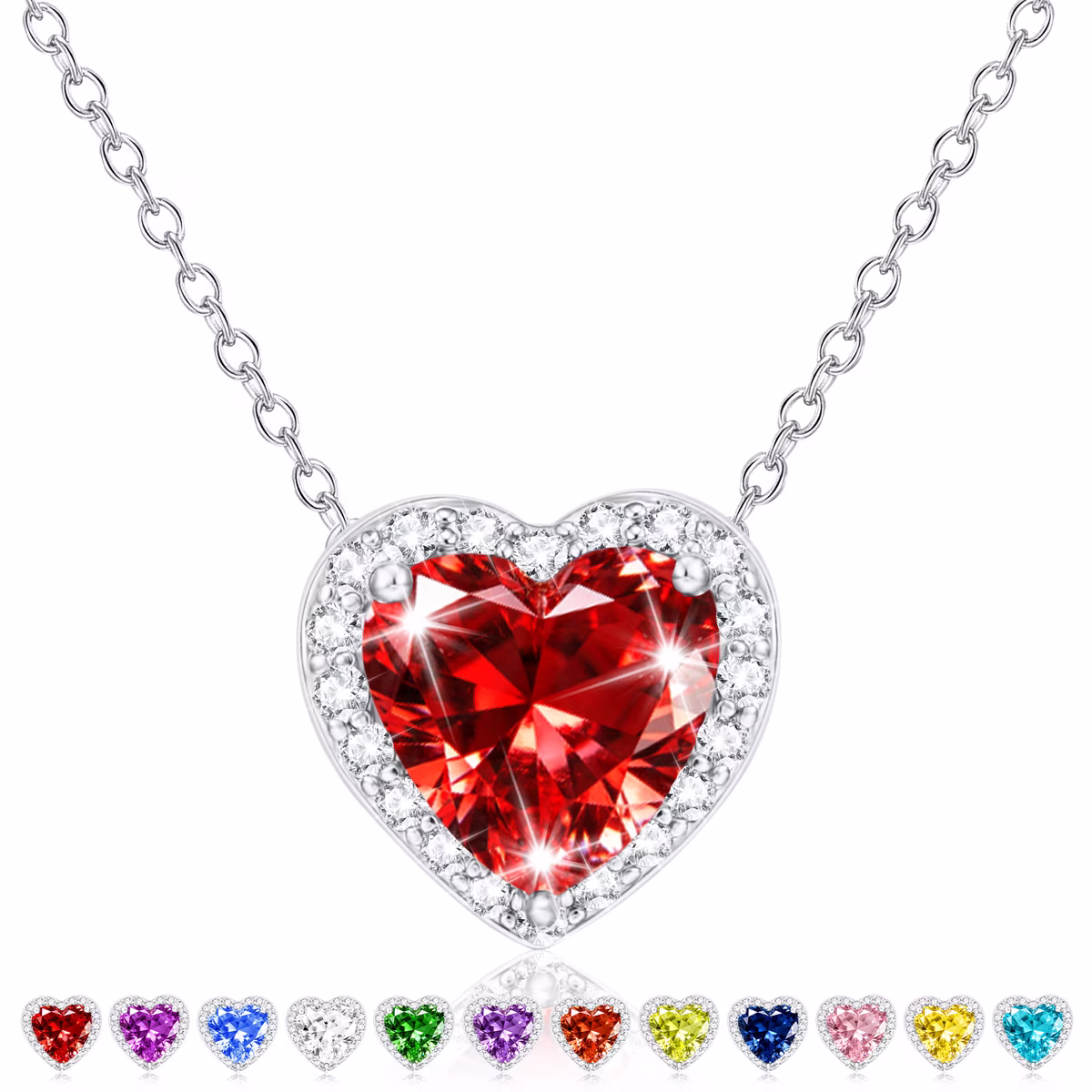 S925 Sterling Silver Plated Heart Necklace - January Birthstone