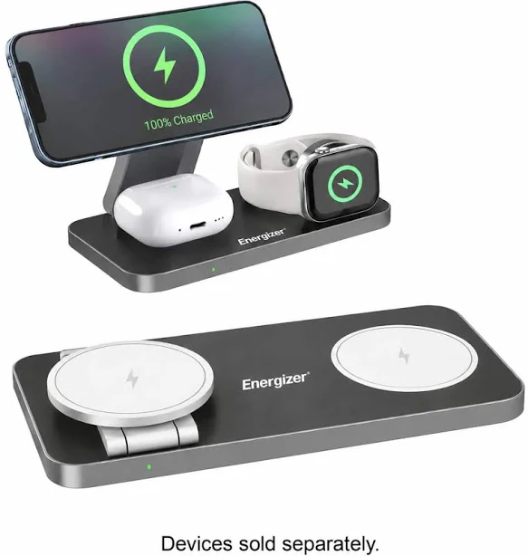 Energizer 3-in-1 15W Magnetic MagSafe/Qi2 Compatible Fast Charger