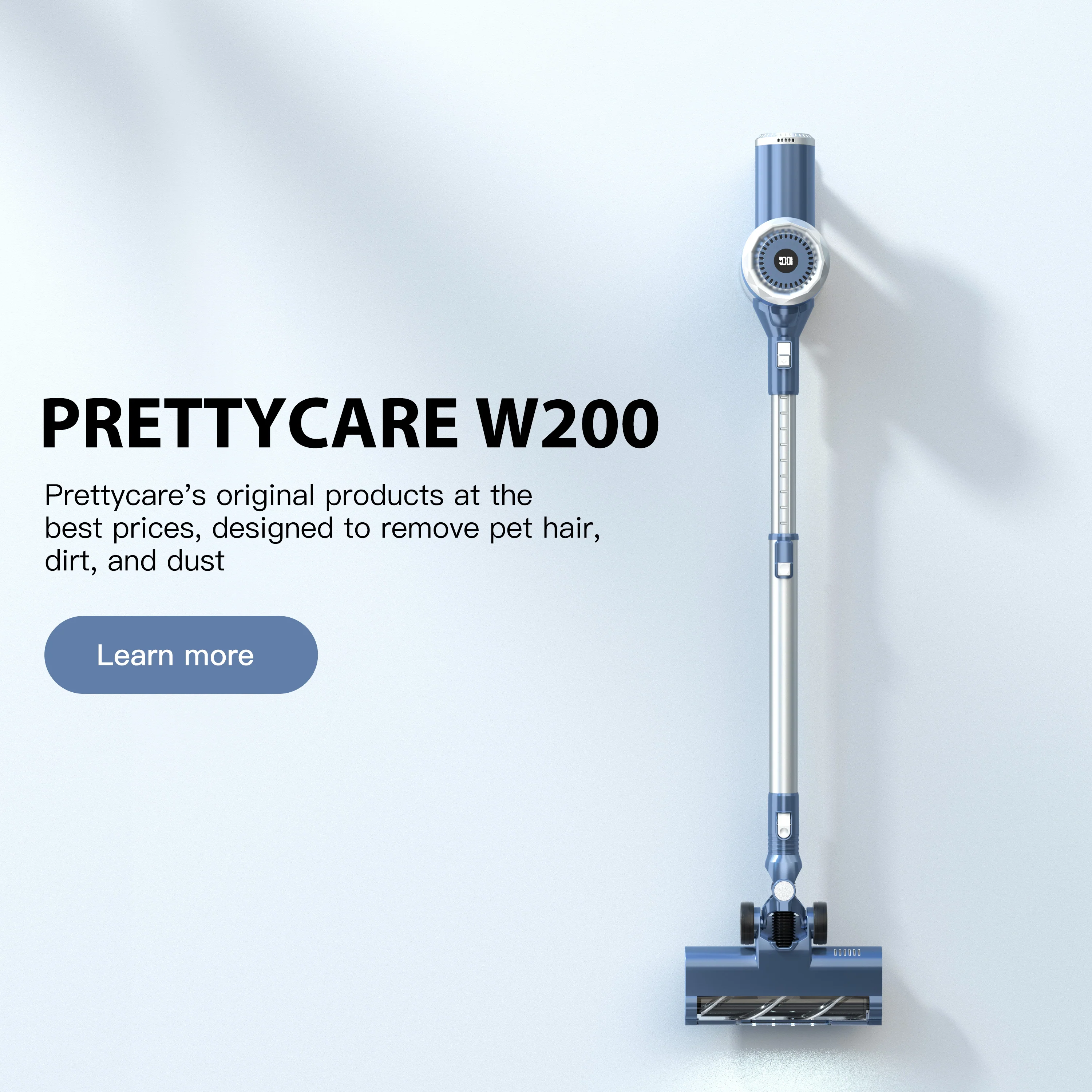 PrettyCare Cordless Stick Vacuum Cleaner W200 Upgraded (38KPa, 50-Min Runtime)