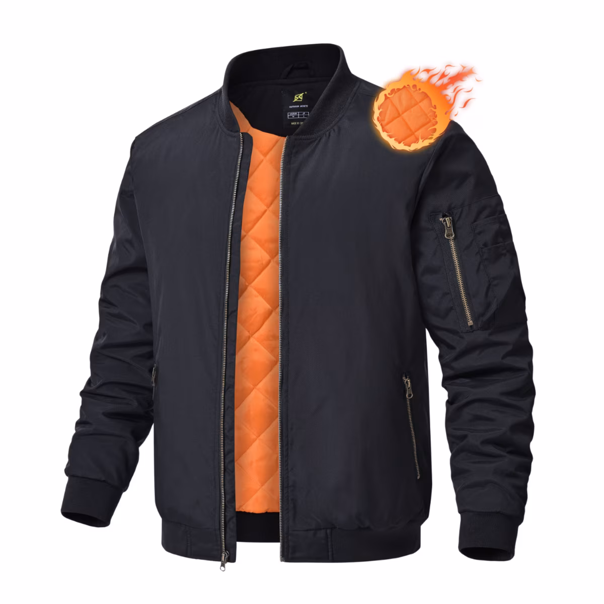 Men's Classic Full-Zip Windproof Bomber Jacket - Black XL