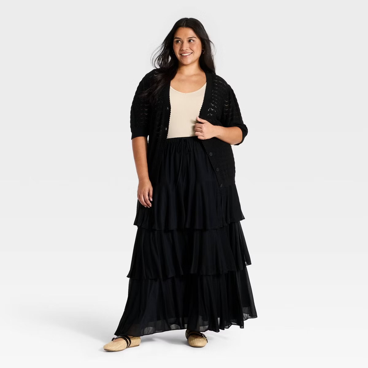 Women's Ava & Viv Plus Mesh Maxi Tiered Skirt