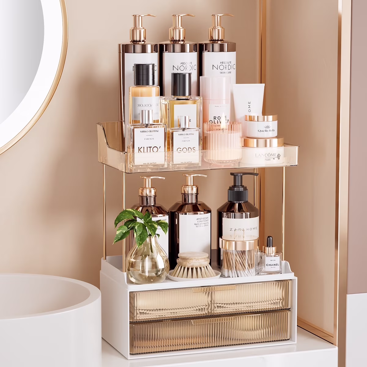 Delamu 2-Tier 2-Drawer Bathroom Organizer Countertop - Amber