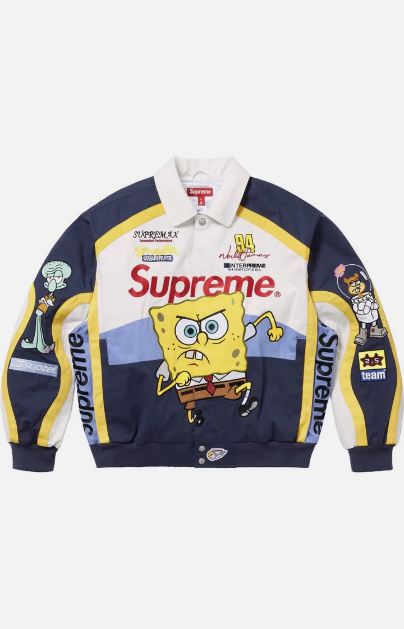 Supreme SpongeBob SquarePants Jeff Hamilton Racing Jacket White