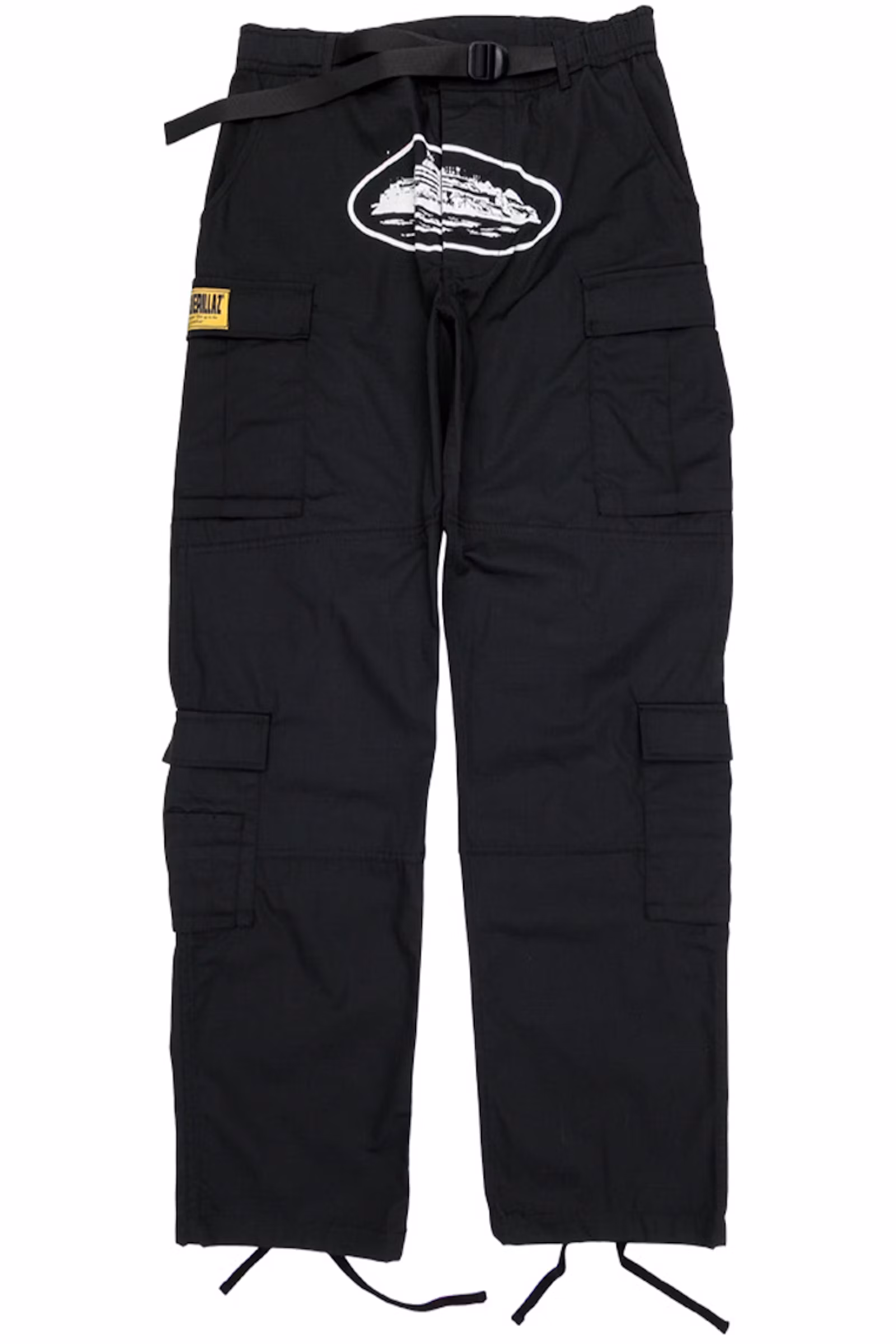 Corteiz Guerillaz Men's Black Ripstop Tactical Cargo Pants with Belt - Size S