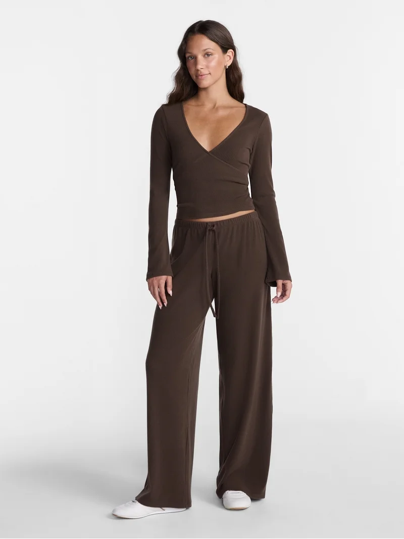 Women's No Boundaries Ribbed Ballet Top and Flare Pants Set