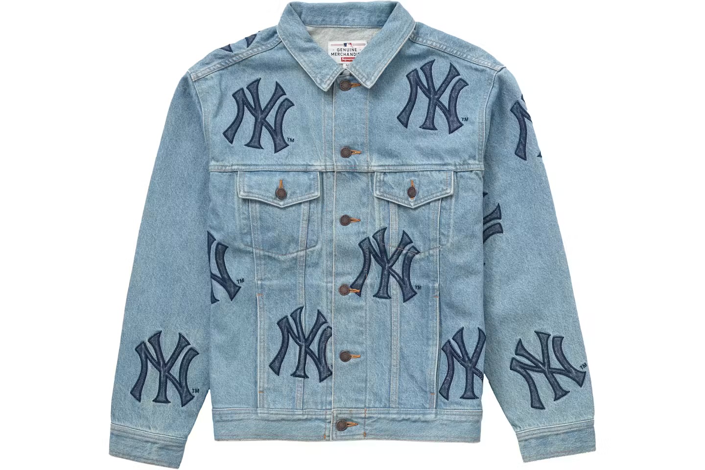 Supreme x New York Yankees Denim Trucker Jacket Washed Blue